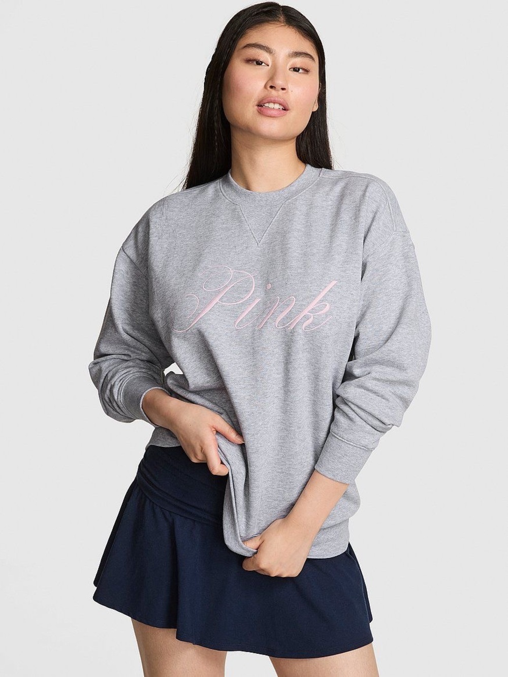 Victoria’s Secret PINK CAMPUS FLEECE CREW SWEATSHIRT Medium Heather Grey